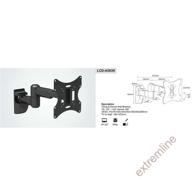 KON - Sunne TV fali konzol 23"-42" dönthető/forgatható faltáv:60-475mm Max:50Kg